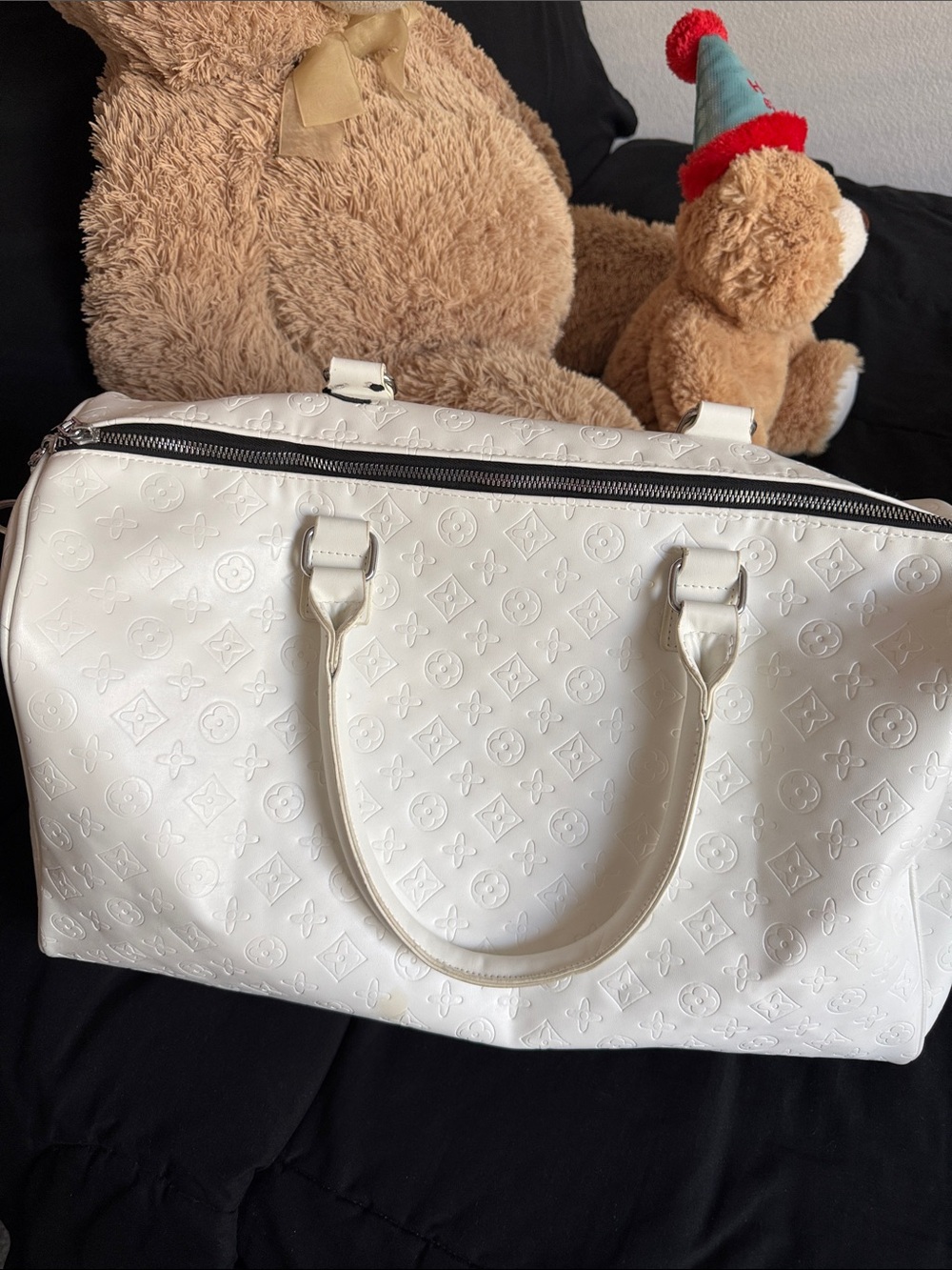 White Embossed Designer-Style Satchel Bag